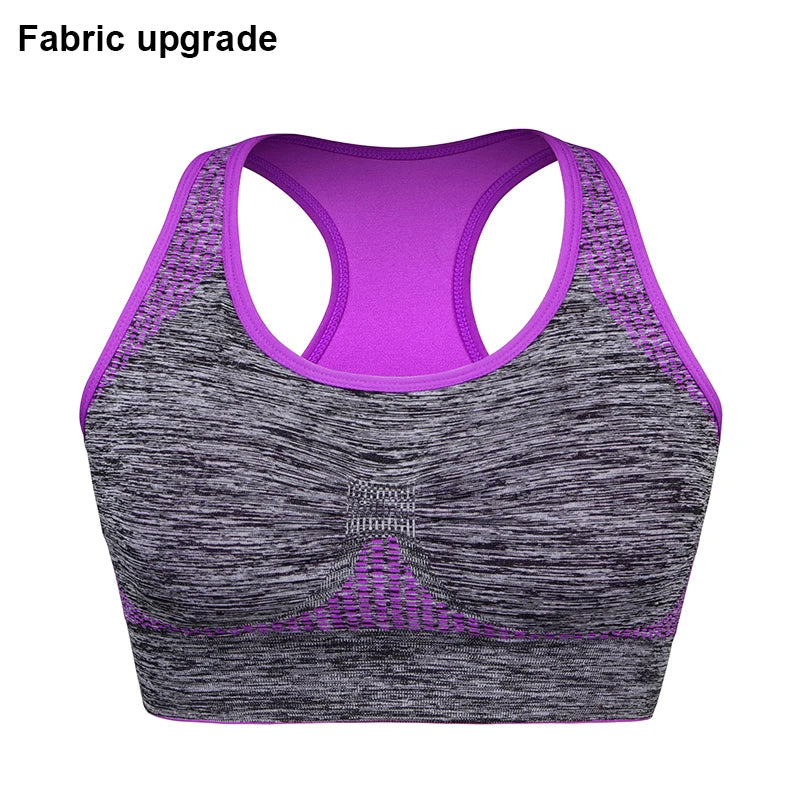 Shockproof Quick Dry Sports Crop Top Women Padded Gather Yoga Bra Push up Gym Running Seamless Workout Fitness Bra