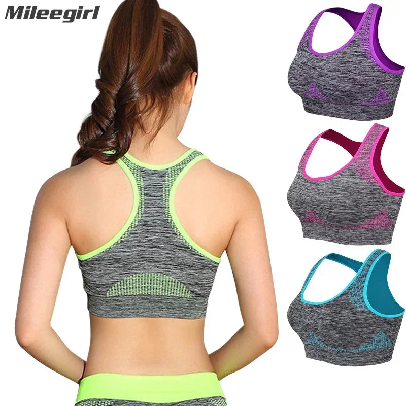 Shockproof Quick Dry Sports Crop Top Women Padded Gather Yoga Bra Push up Gym Running Seamless Workout Fitness Bra