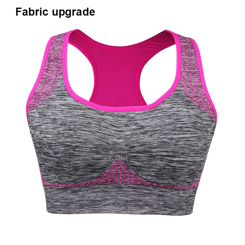 Shockproof Quick Dry Sports Crop Top Women Padded Gather Yoga Bra Push up Gym Running Seamless Workout Fitness Bra